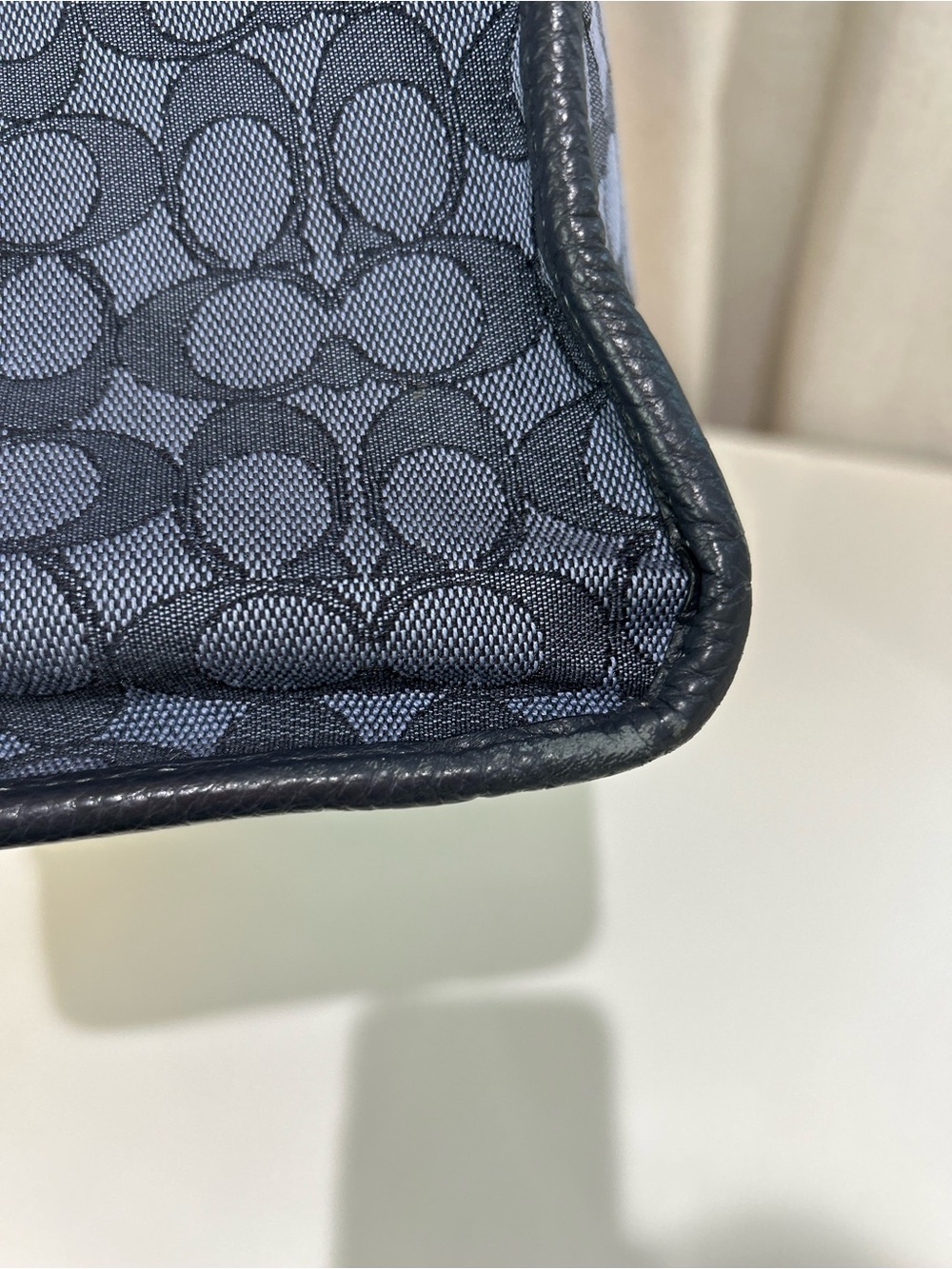 Coach Navy and Gray Signature Canvas Tote with Center Stripe - Picture 13 of 14